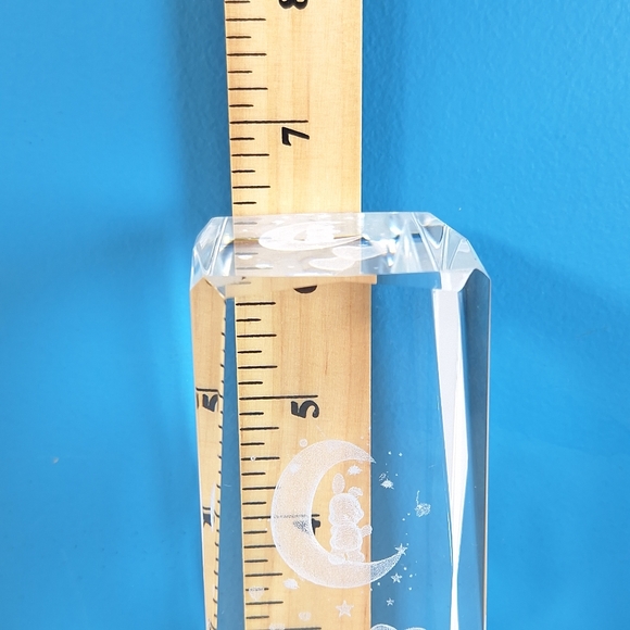 Glass 3D Laser Etched Teddy Bear Moon Decor Paperweight Bunny Stars 6" Tall - Picture 8 of 8